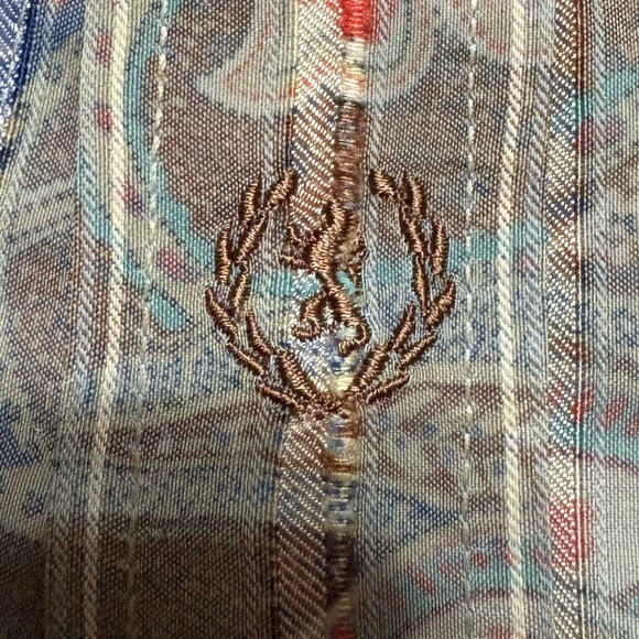 Bugatchi Uomo Shirt Mens XL Pastel Green Orange Paisley Floral Ruffle Botanical - Picture 2 of 12